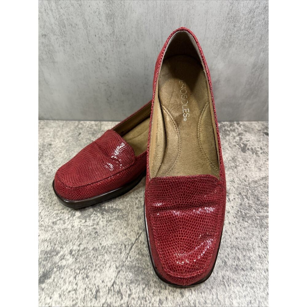 Aerosoles Final Exam Women's Sz 6 Slip On Wedge RED Snakeskin Loafers
